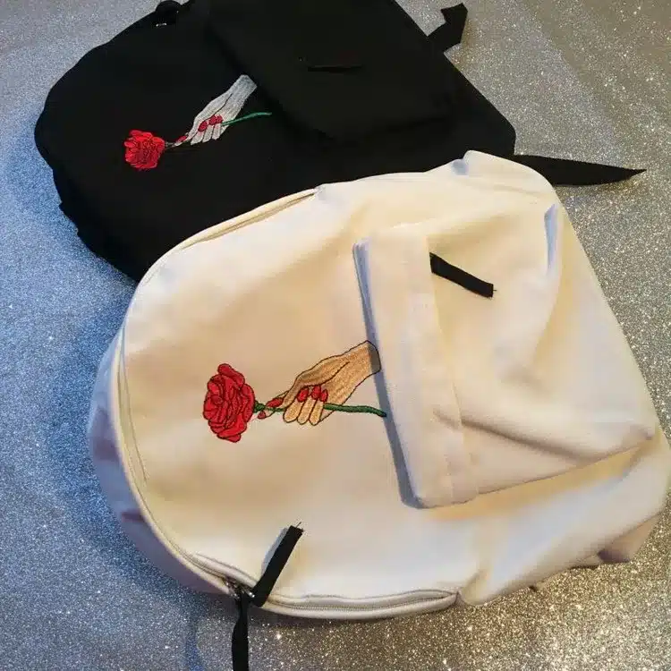 MSMO Finger Heart Backpack Cute Women Men Canvas Rose Embroidery Backpacks for Teenagers Women's Travel Bags Rucksack School Bag 13