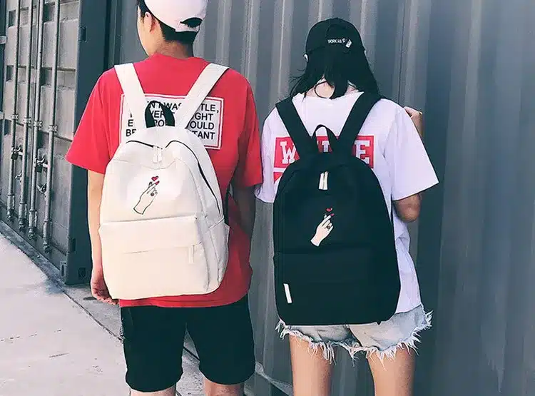 MSMO Finger Heart Backpack Cute Women Men Canvas Rose Embroidery Backpacks for Teenagers Women's Travel Bags Rucksack School Bag 19