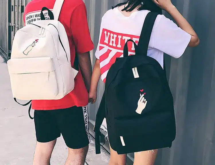 MSMO Finger Heart Backpack Cute Women Men Canvas Rose Embroidery Backpacks for Teenagers Women's Travel Bags Rucksack School Bag 18