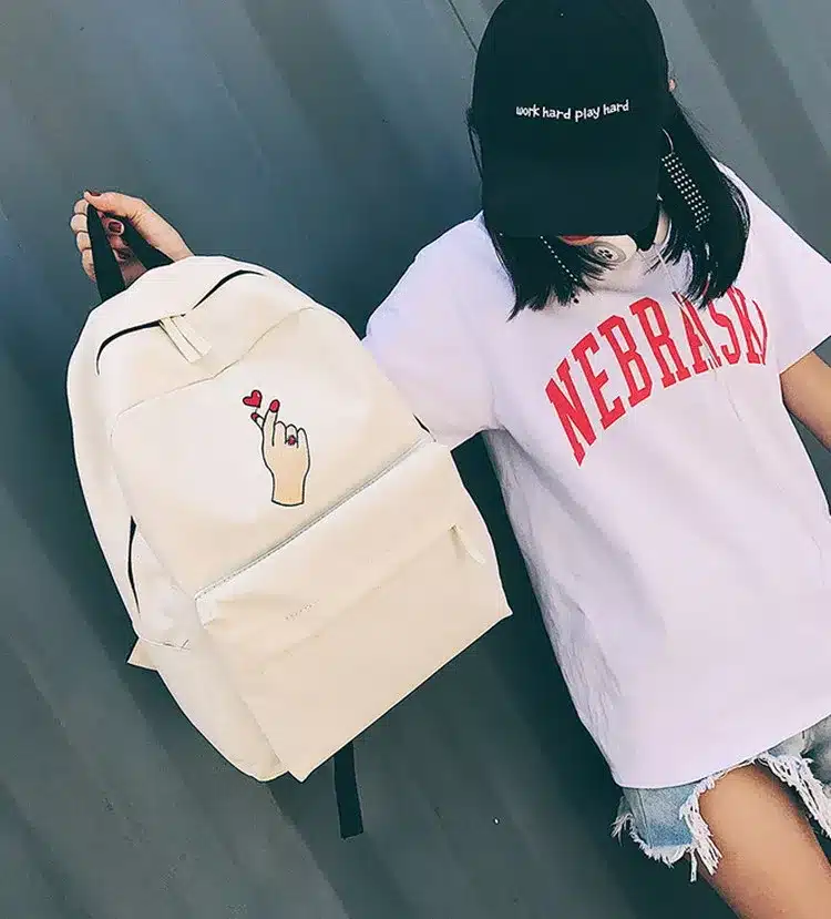 MSMO Finger Heart Backpack Cute Women Men Canvas Rose Embroidery Backpacks for Teenagers Women's Travel Bags Rucksack School Bag 22