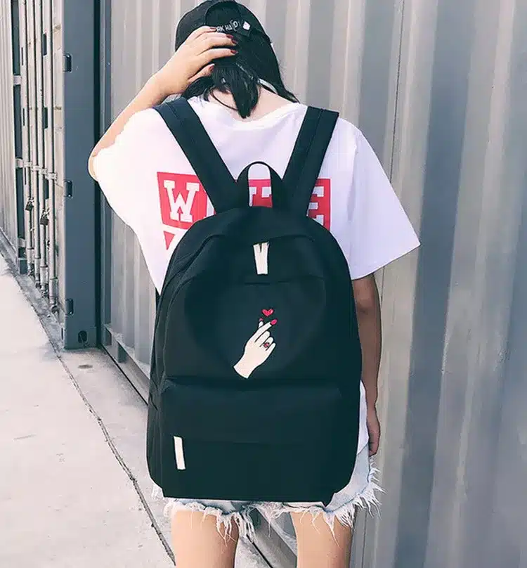 MSMO Finger Heart Backpack Cute Women Men Canvas Rose Embroidery Backpacks for Teenagers Women's Travel Bags Rucksack School Bag 23