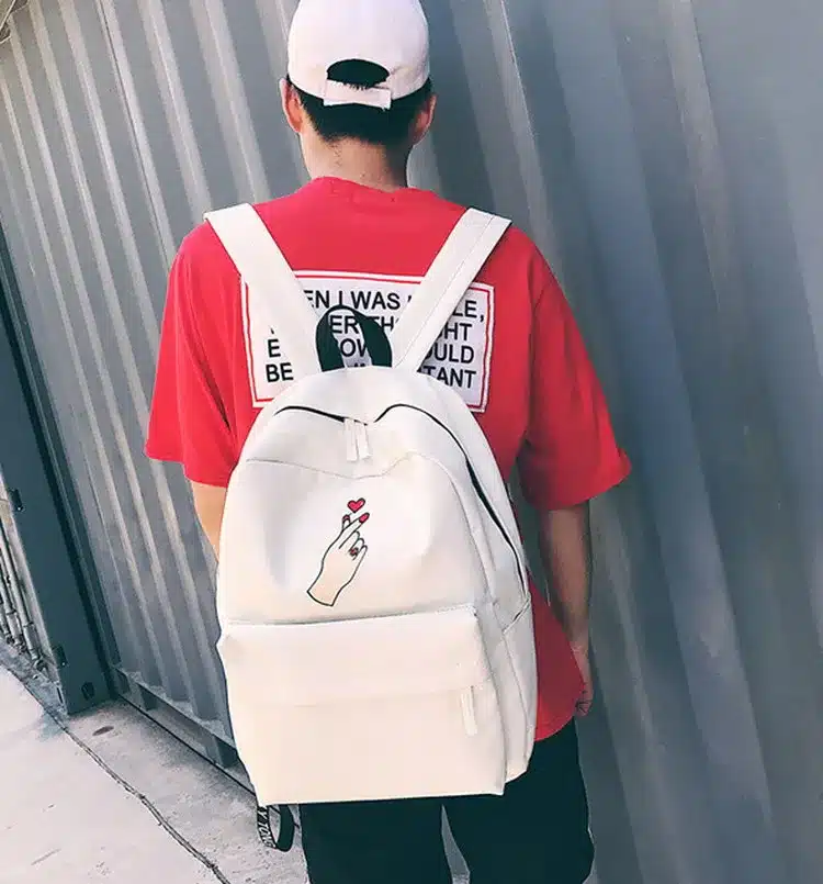 MSMO Finger Heart Backpack Cute Women Men Canvas Rose Embroidery Backpacks for Teenagers Women's Travel Bags Rucksack School Bag 25