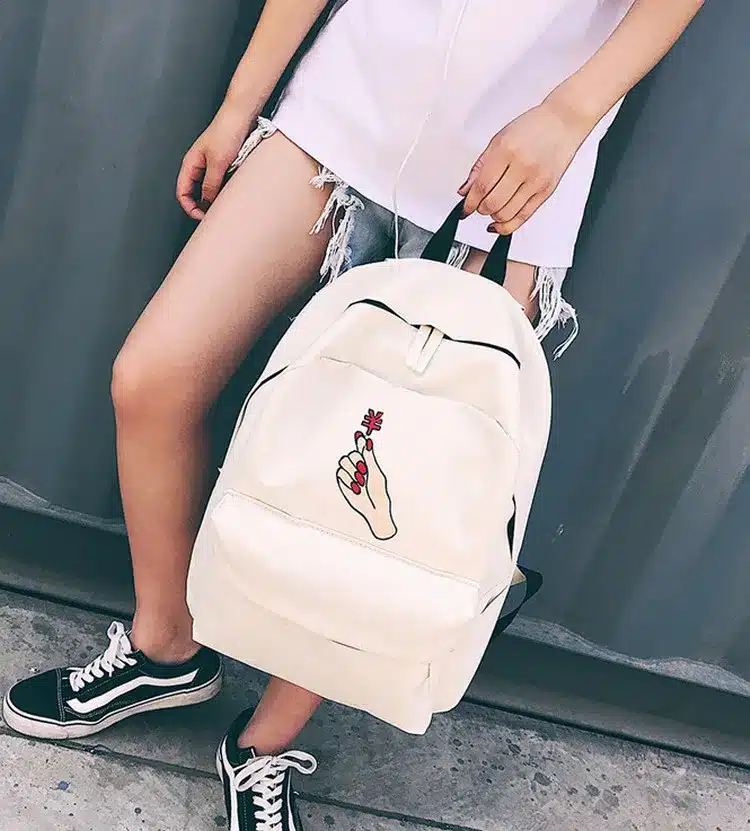 MSMO Finger Heart Backpack Cute Women Men Canvas Rose Embroidery Backpacks for Teenagers Women's Travel Bags Rucksack School Bag 27