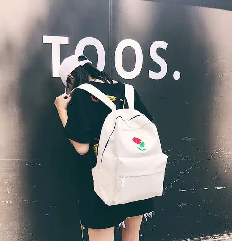 MSMO Finger Heart Backpack Cute Women Men Canvas Rose Embroidery Backpacks for Teenagers Women's Travel Bags Rucksack School Bag 28