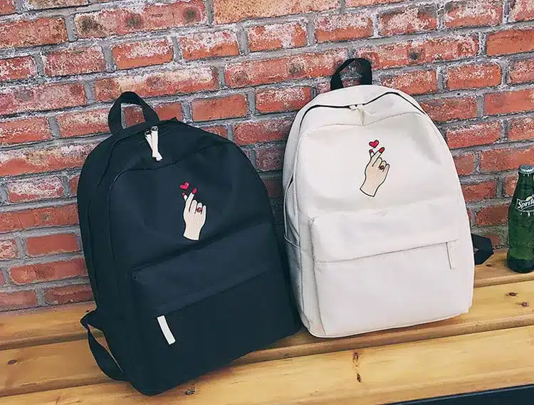 MSMO Finger Heart Backpack Cute Women Men Canvas Rose Embroidery Backpacks for Teenagers Women's Travel Bags Rucksack School Bag 29