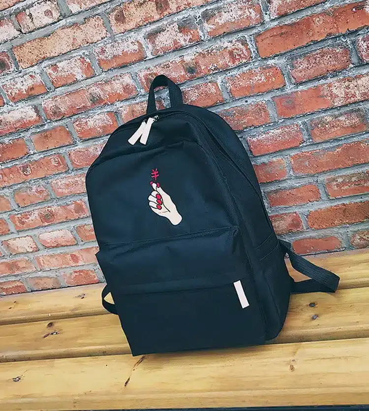 MSMO Finger Heart Backpack Cute Women Men Canvas Rose Embroidery Backpacks for Teenagers Women's Travel Bags Rucksack School Bag 32