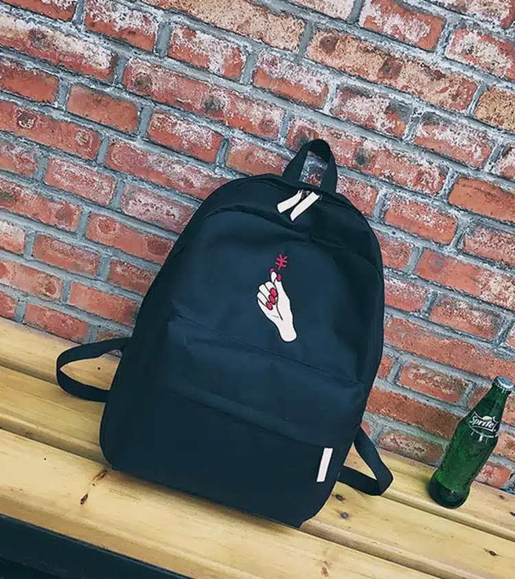 MSMO Finger Heart Backpack Cute Women Men Canvas Rose Embroidery Backpacks for Teenagers Women's Travel Bags Rucksack School Bag 33