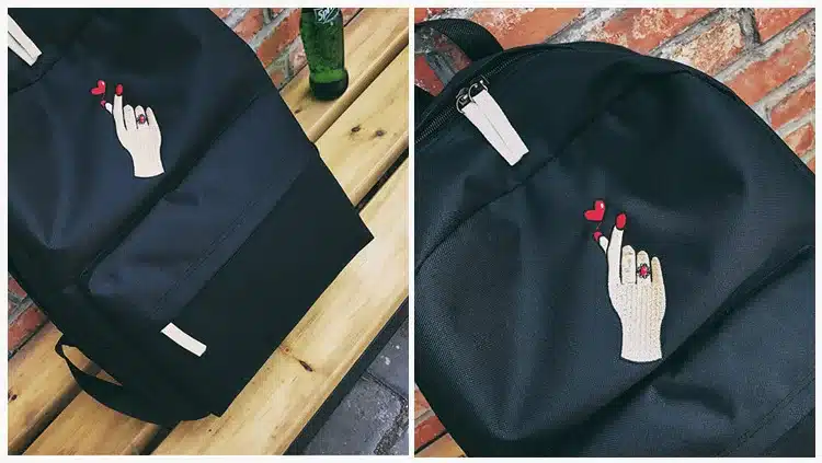 MSMO Finger Heart Backpack Cute Women Men Canvas Rose Embroidery Backpacks for Teenagers Women's Travel Bags Rucksack School Bag 42