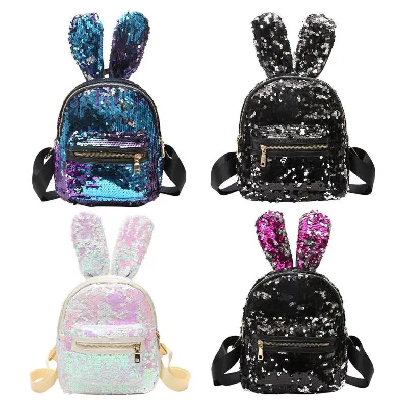 Bling Sequins Backpack Cute Rabbit Ears Double Shoulder Bag Women Mini Backpack Children Girl Rucksack Travel Bag Mochila Femina 10