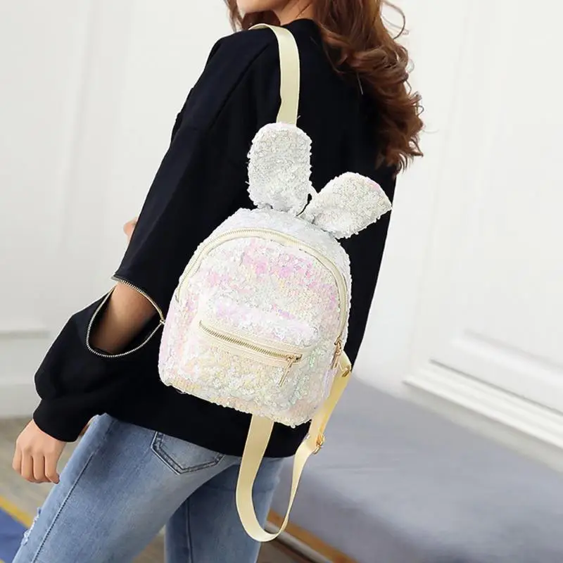 Bling Sequins Backpack Cute Rabbit Ears Double Shoulder Bag Women Mini Backpack Children Girl Rucksack Travel Bag Mochila Femina 18
