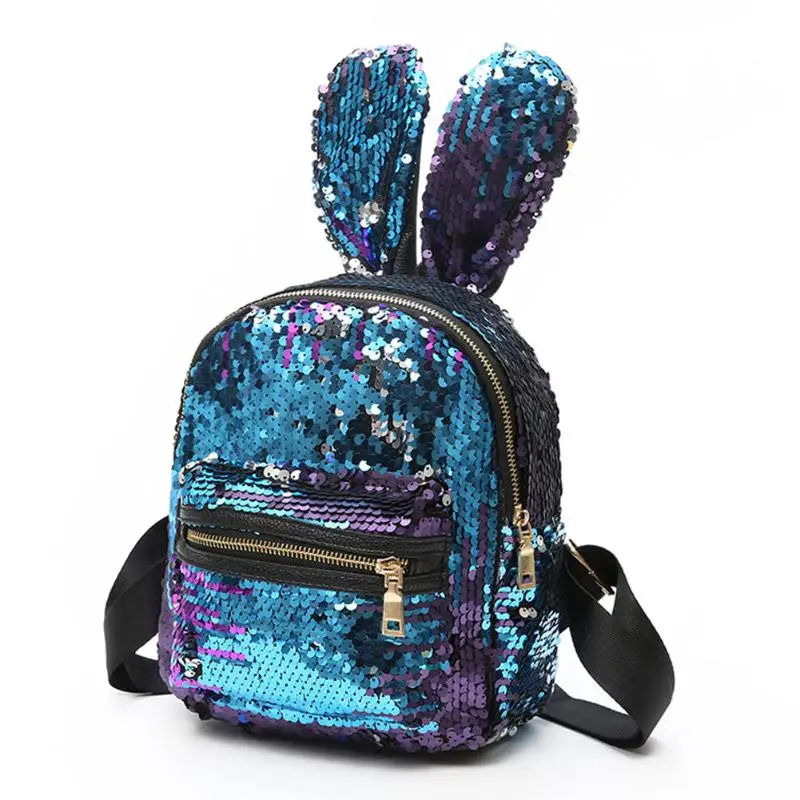 Bling Sequins Backpack Cute Rabbit Ears Double Shoulder Bag Women Mini Backpack Children Girl Rucksack Travel Bag Mochila Femina 19