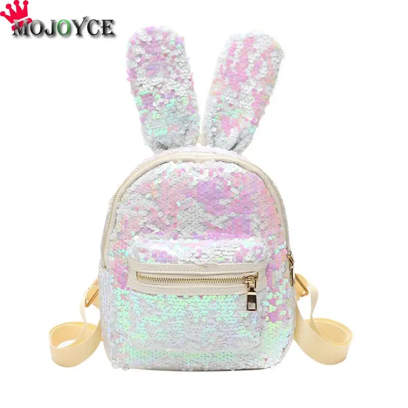 Bling Sequins Backpack Cute Rabbit Ears Double Shoulder Bag Women Mini Backpack Children Girl Rucksack Travel Bag Mochila Femina 24
