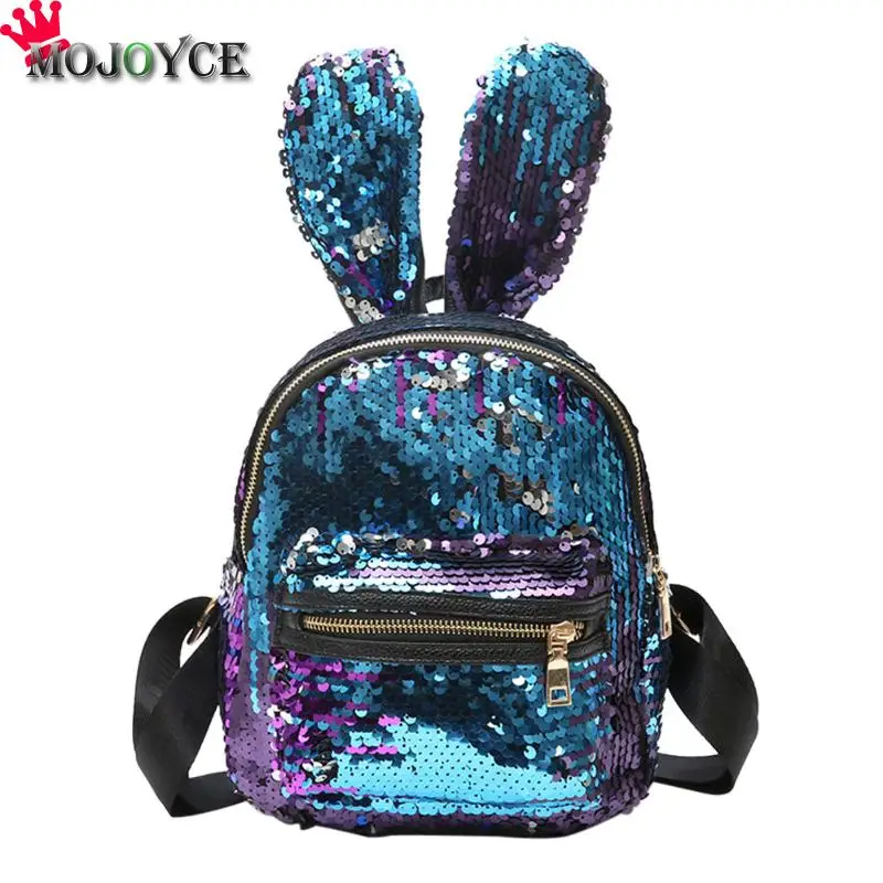 Bling Sequins Backpack Cute Rabbit Ears Double Shoulder Bag Women Mini Backpack Children Girl Rucksack Travel Bag Mochila Femina 25