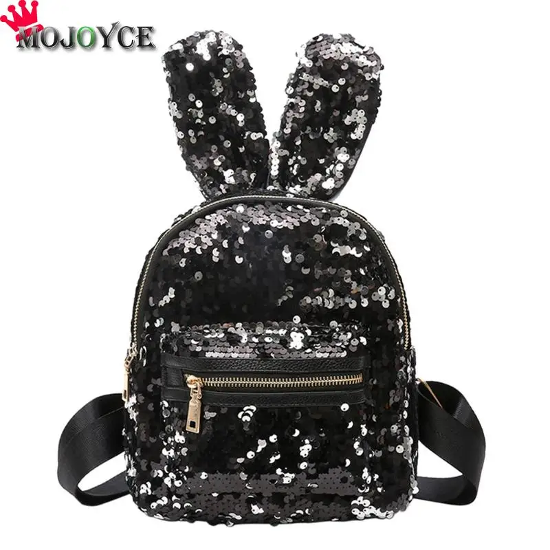 Bling Sequins Backpack Cute Rabbit Ears Double Shoulder Bag Women Mini Backpack Children Girl Rucksack Travel Bag Mochila Femina 26