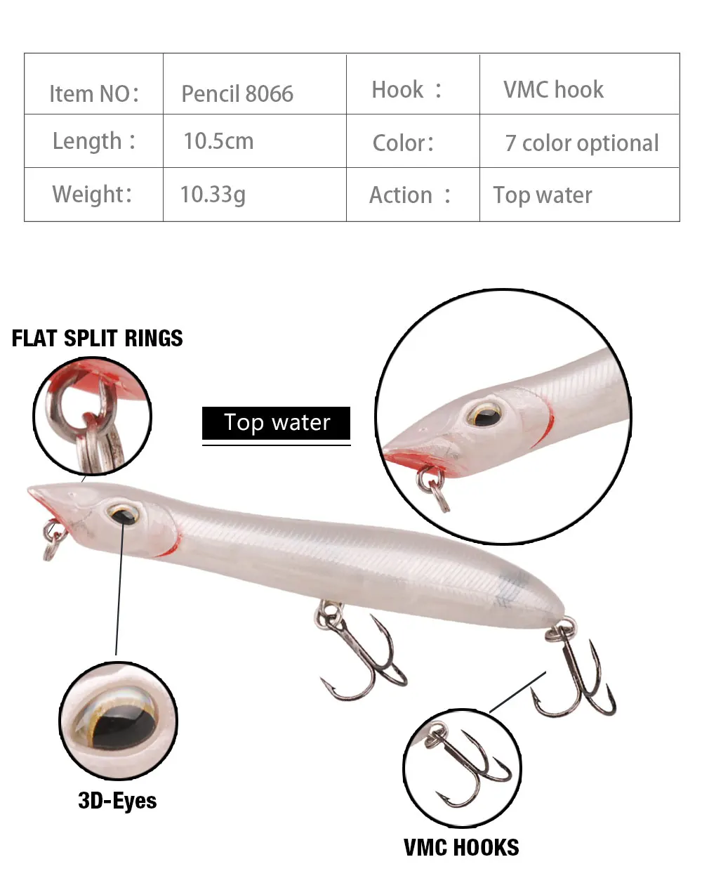 SMART Fishing Lure 105mm 10.33g Top Water Pencil Bait For Seabass Isca Artificial Para Pesca Leurre Souple Peche Fishing Tackle 3