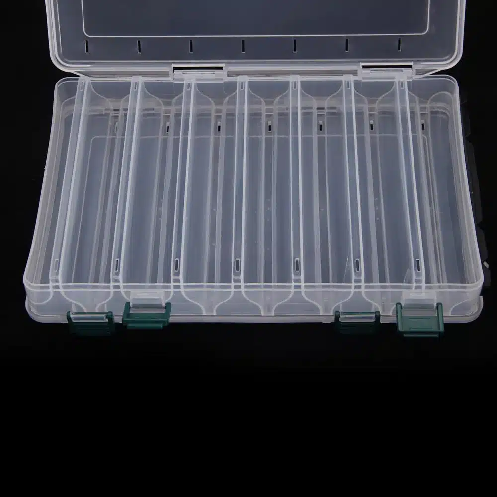 Good Deal 27*18*4.7CM Fishing Tackle Double Sided Plastic Fishing Lure Box 14 Compartments 10