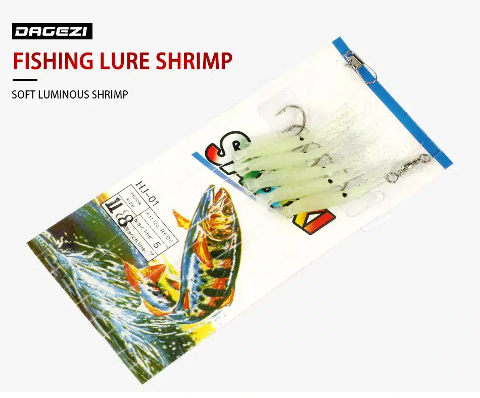 DAGEZI Soft Luminous shrimps New 5pcs/set Fishing Lure Luminous Shrimp Bait Jigs Lure soft lure Worm Fake lure 5 size 4