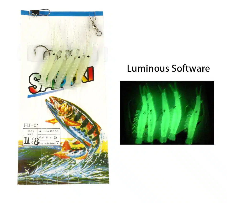 DAGEZI Soft Luminous shrimps New 5pcs/set Fishing Lure Luminous Shrimp Bait Jigs Lure soft lure Worm Fake lure 5 size 6