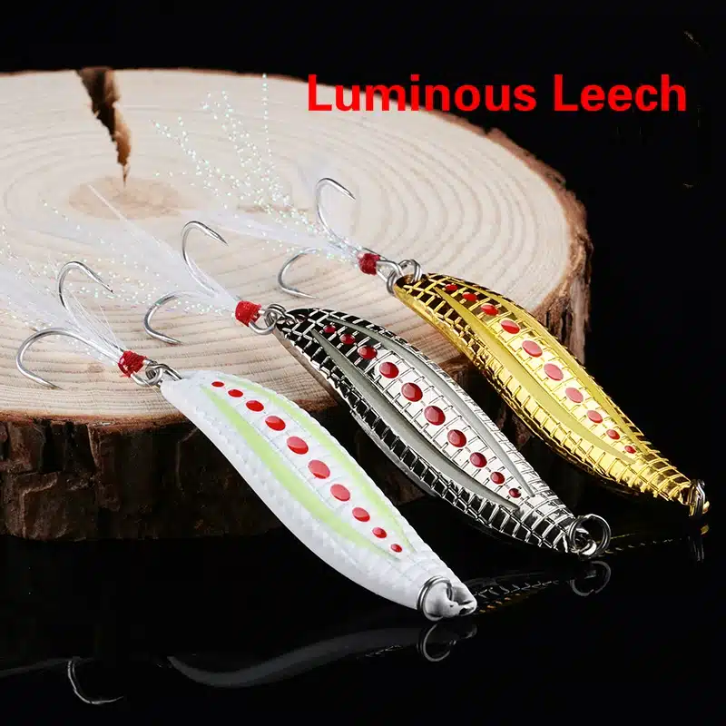 Metal VIB 3color 7g/10g/15g/20g Luminous Leech fidget Spinners Spoon Angling Hard Baits Night FishingTackle Fishing Lures 13