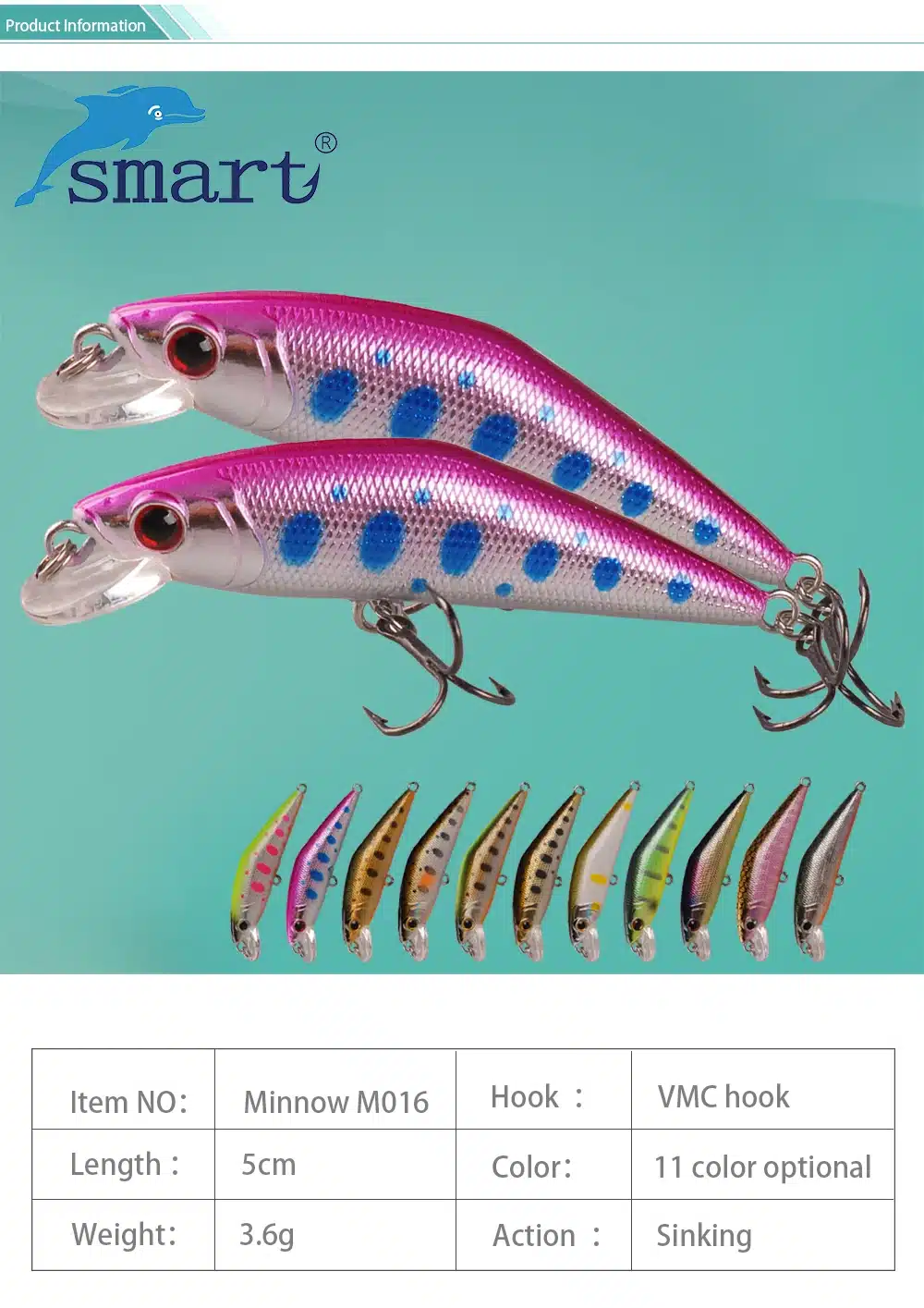 SMART Minnow Bait 50mm3.6g Sinking Hard Fishing Lure VMC Hook Isca Artificial Para Pesca Leurre Peche Fishing Wobblers Kunstaas 10
