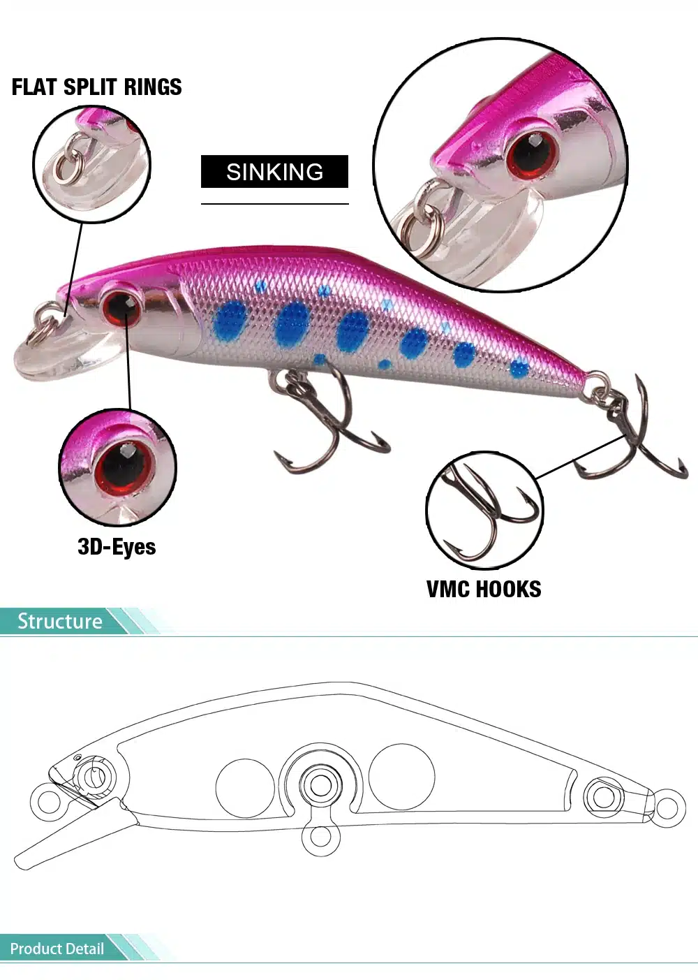 SMART Minnow Bait 50mm3.6g Sinking Hard Fishing Lure VMC Hook Isca Artificial Para Pesca Leurre Peche Fishing Wobblers Kunstaas 11