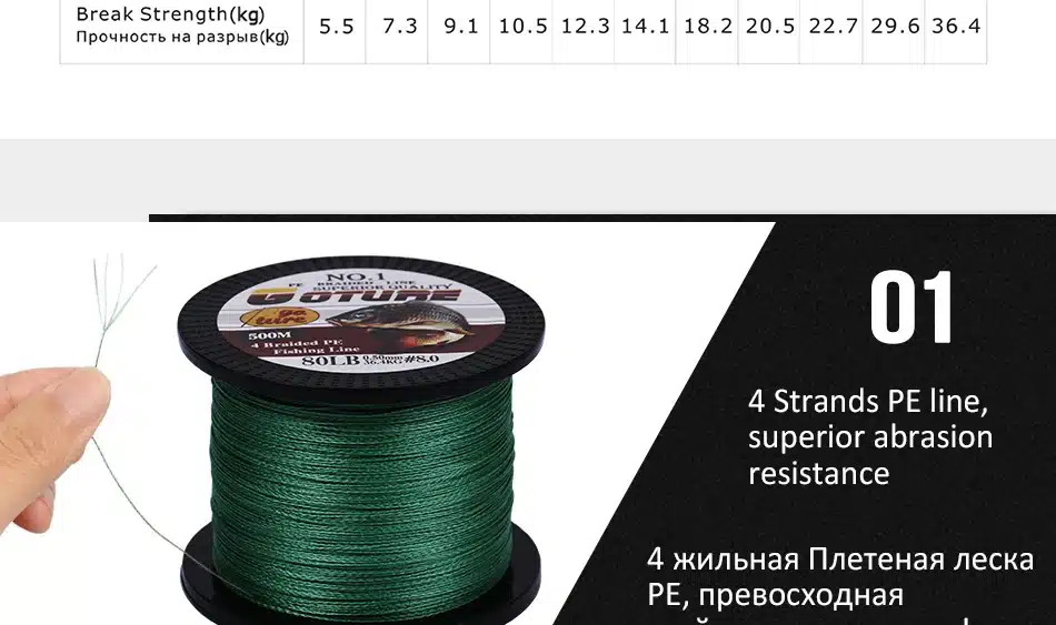 Goture PE Braided Fishing Line Multifilament 500M 4 Strands Cord Carp Fishing Lines For Saltwater 8 10 20 30 40 60 80 LB 5