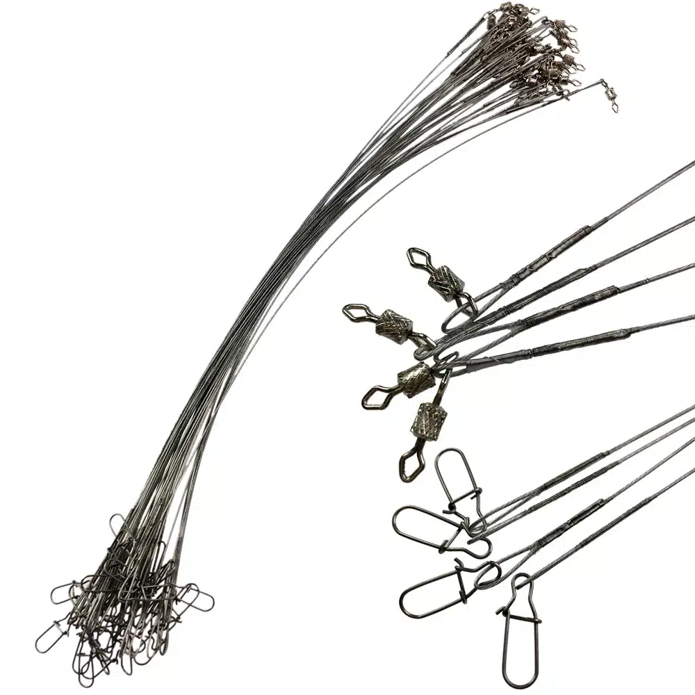 50Pcs 30Pcs 32lb Fishing Line Steel Wire Leader With Rolling Swivels Duo-Lock Snap Anti-bait Fishing Wire Rig Leadcore Leash 16