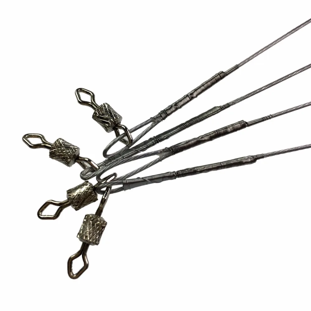 50Pcs 30Pcs 32lb Fishing Line Steel Wire Leader With Rolling Swivels Duo-Lock Snap Anti-bait Fishing Wire Rig Leadcore Leash 20