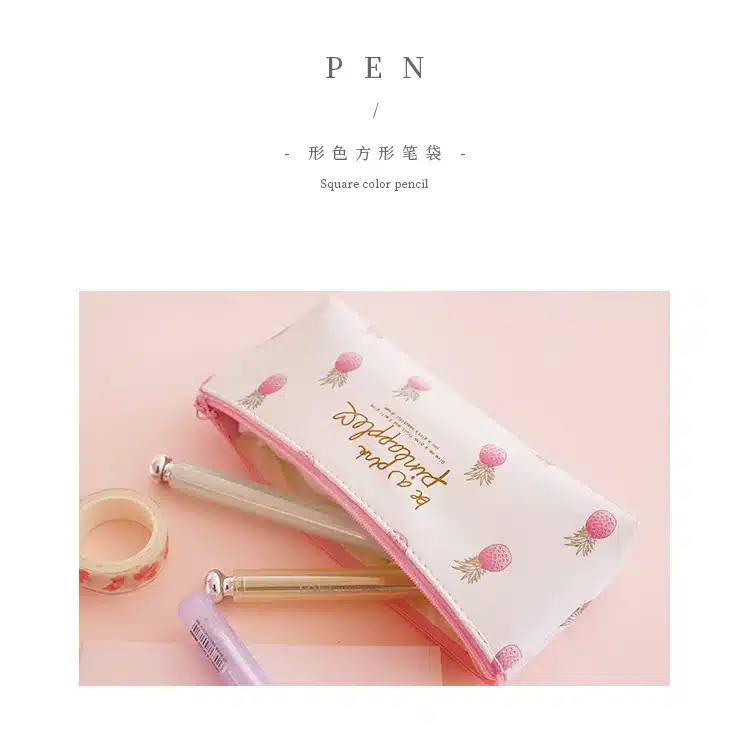 1 Pcs Kawaii Pu Pencil Case Pineapple Gift Estuches School Pencil Box Pencilcase Pencil Bag School Supplies Stationery 11