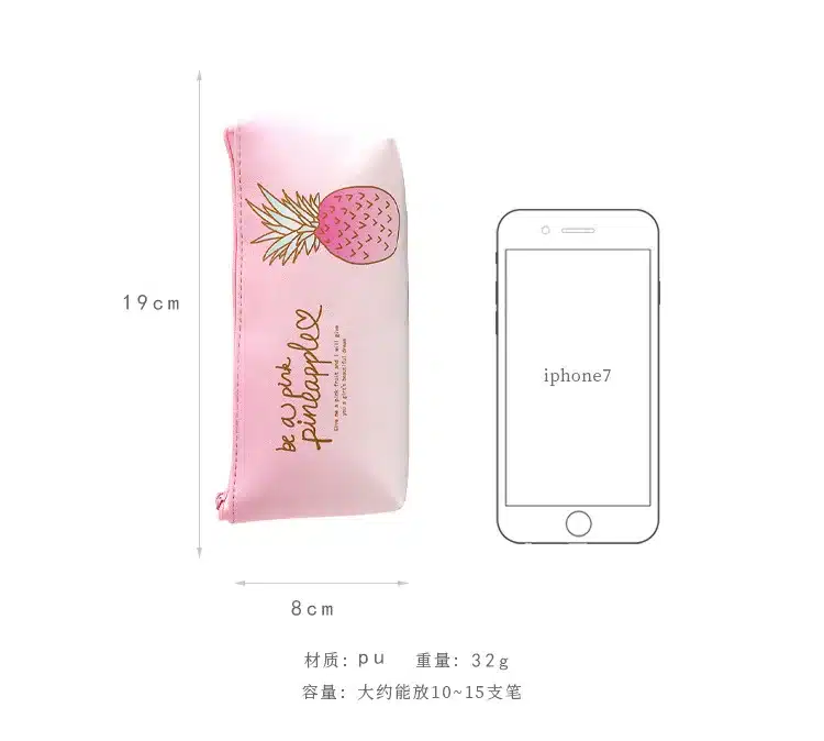 1 Pcs Kawaii Pu Pencil Case Pineapple Gift Estuches School Pencil Box Pencilcase Pencil Bag School Supplies Stationery 12