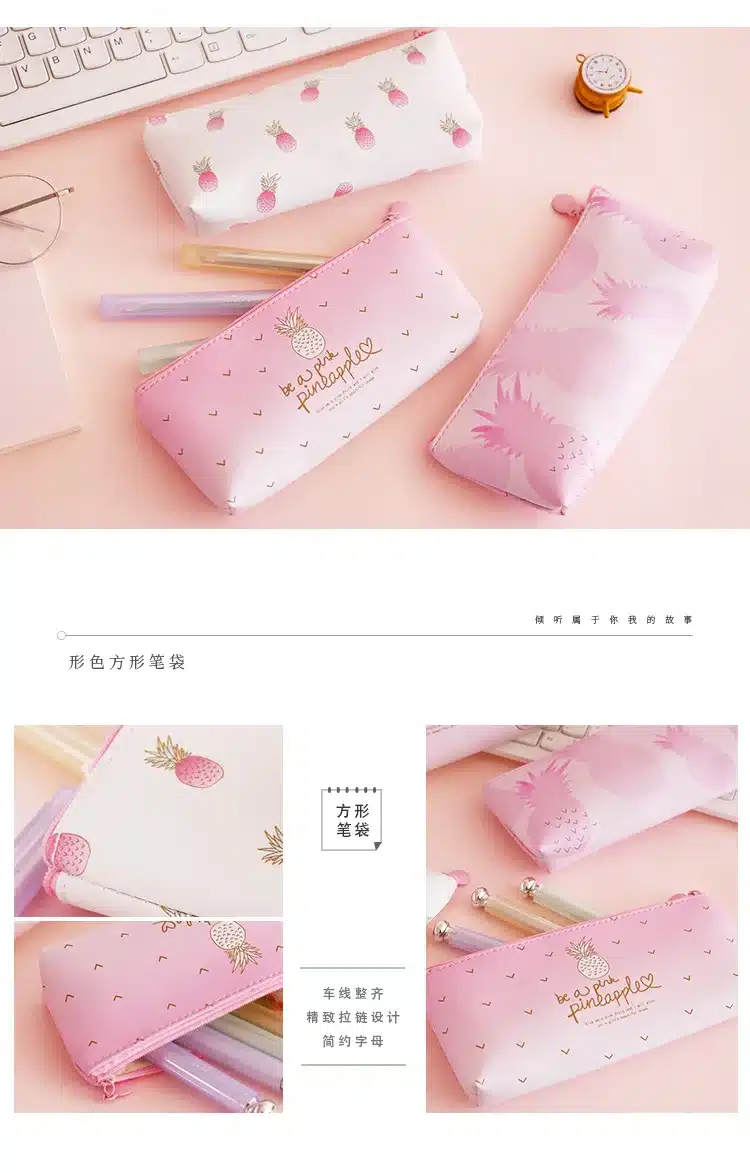1 Pcs Kawaii Pu Pencil Case Pineapple Gift Estuches School Pencil Box Pencilcase Pencil Bag School Supplies Stationery 14