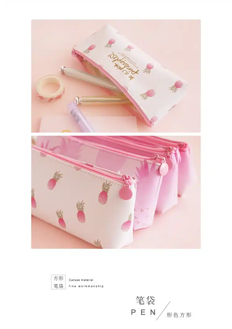 1 Pcs Kawaii Pu Pencil Case Pineapple Gift Estuches School Pencil Box Pencilcase Pencil Bag School Supplies Stationery 16
