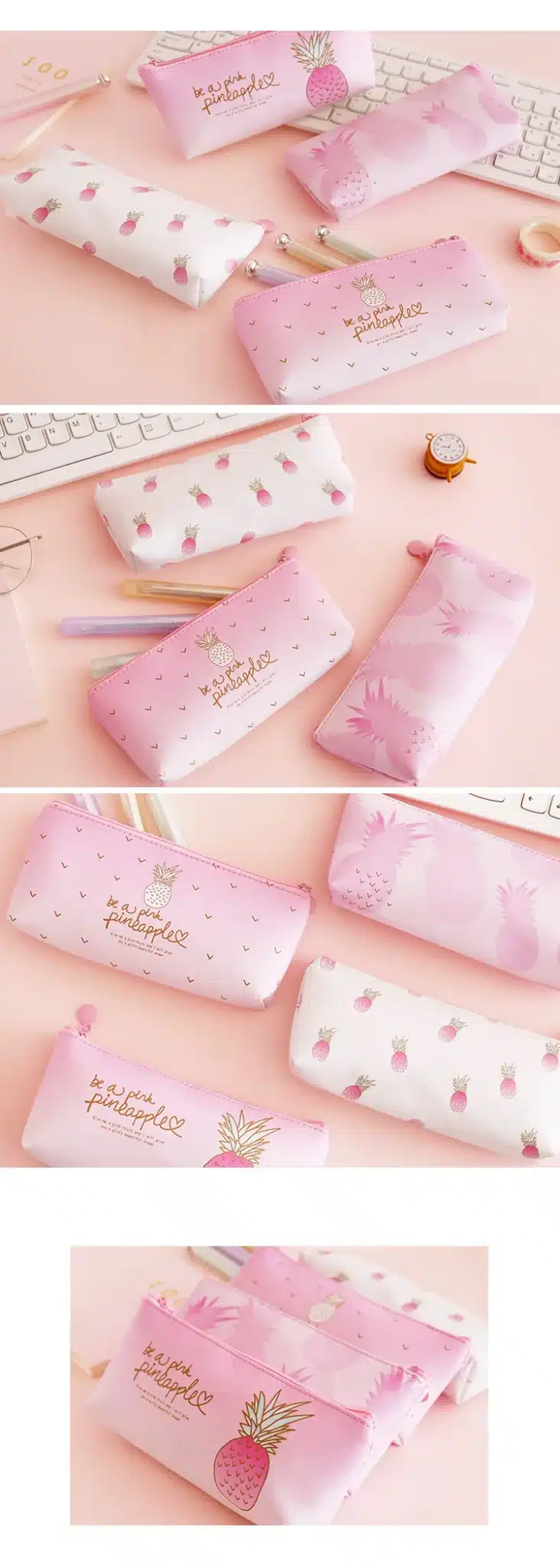 1 Pcs Kawaii Pu Pencil Case Pineapple Gift Estuches School Pencil Box Pencilcase Pencil Bag School Supplies Stationery 17