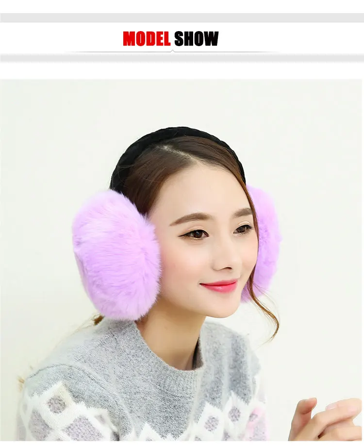 New Fashion cute rabbit fur earmuff faux rex fur earmuffs winter warm leather decor head decoration white multicolor headphones 17