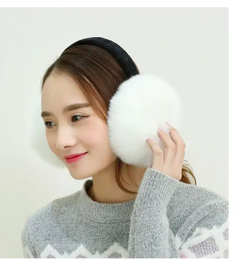 New Fashion cute rabbit fur earmuff faux rex fur earmuffs winter warm leather decor head decoration white multicolor headphones 19