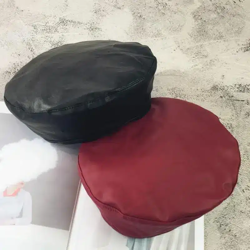 COKK Pu Leather Beret Hats For Women Winter Flat Cap Female Boina Feminina Fashion Autumn Winter Beret Cap Bone Gorras Painter 3