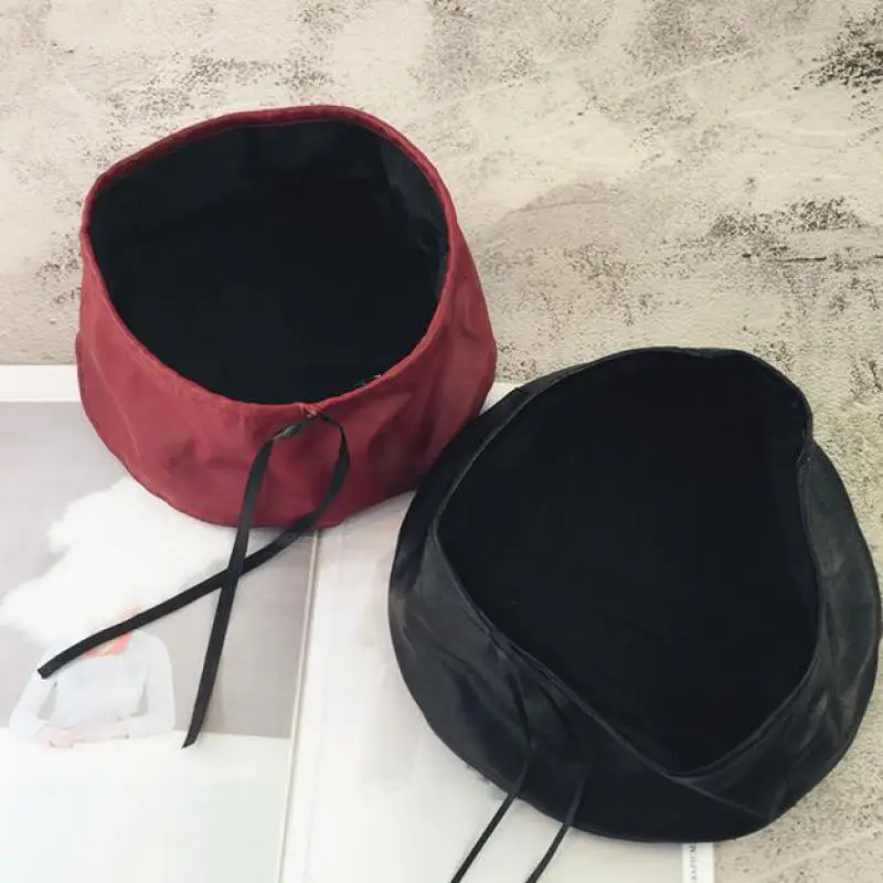 COKK Pu Leather Beret Hats For Women Winter Flat Cap Female Boina Feminina Fashion Autumn Winter Beret Cap Bone Gorras Painter 5