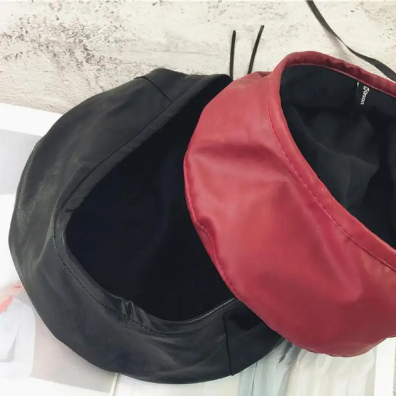COKK Pu Leather Beret Hats For Women Winter Flat Cap Female Boina Feminina Fashion Autumn Winter Beret Cap Bone Gorras Painter 7
