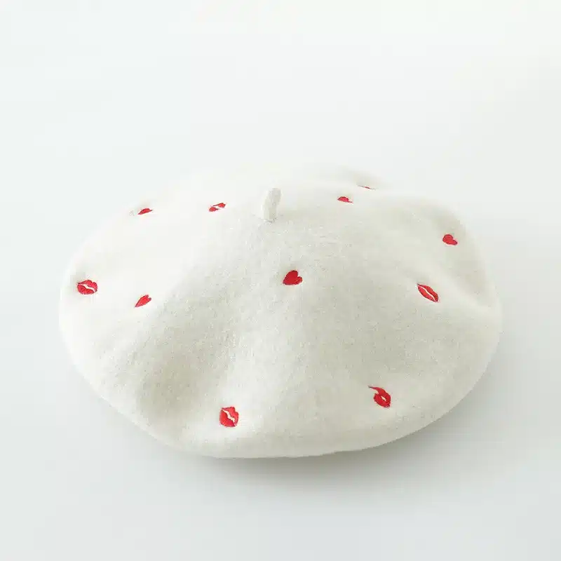 COKK Autumn Winter Hats For Women Lady Wool Beret Embroidered Red Heart Lip Flat Cap Painter Hat Female Boina Soft Gorras Planas 14