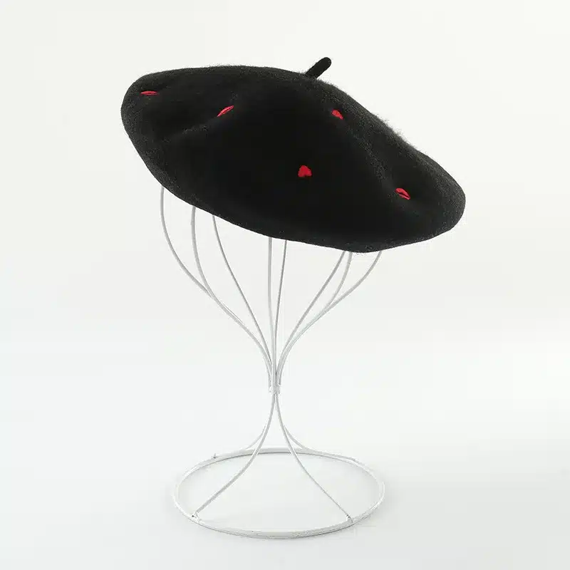 COKK Autumn Winter Hats For Women Lady Wool Beret Embroidered Red Heart Lip Flat Cap Painter Hat Female Boina Soft Gorras Planas 15