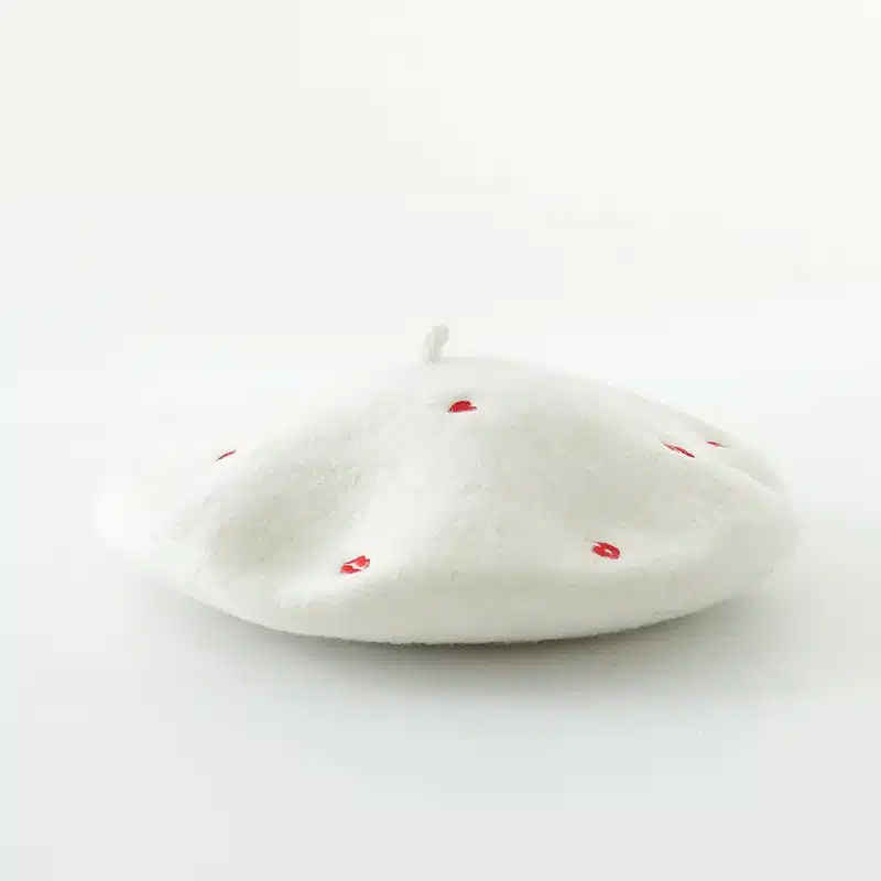 COKK Autumn Winter Hats For Women Lady Wool Beret Embroidered Red Heart Lip Flat Cap Painter Hat Female Boina Soft Gorras Planas 19