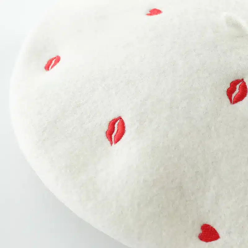 COKK Autumn Winter Hats For Women Lady Wool Beret Embroidered Red Heart Lip Flat Cap Painter Hat Female Boina Soft Gorras Planas 21