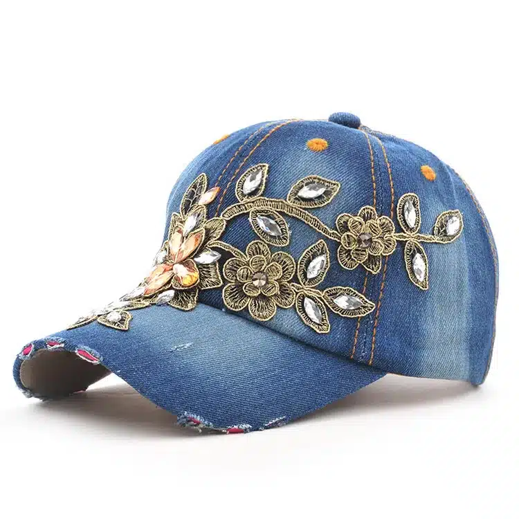 COKK Women's Baseball Cap Diamond Painting Embroidery Flower Denim Snapback Hats Jeans Woman Female Cap Cowboy Summer Sun Hat 12