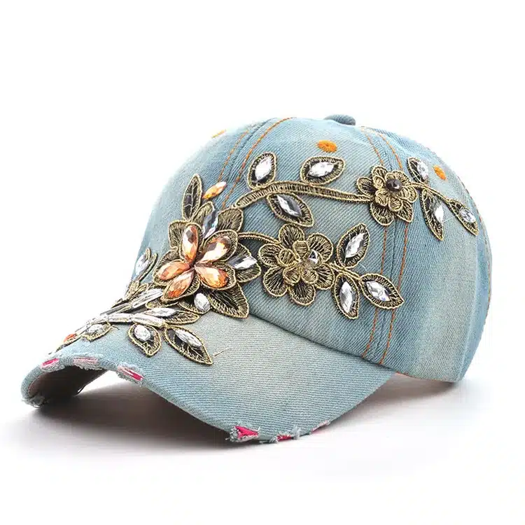 COKK Women's Baseball Cap Diamond Painting Embroidery Flower Denim Snapback Hats Jeans Woman Female Cap Cowboy Summer Sun Hat 15
