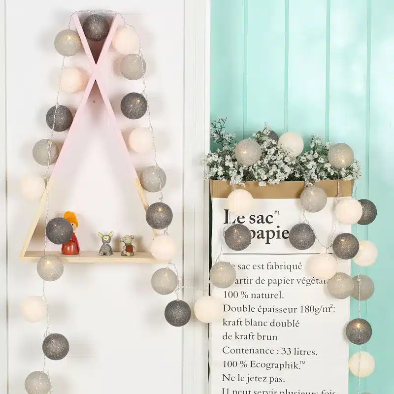 Macaron Led Light string 20Leds Holiday lights 3.5cm Cotton Ball 2.2 Meter Garland Christmas Wedding Decoration Warm White IQ 12