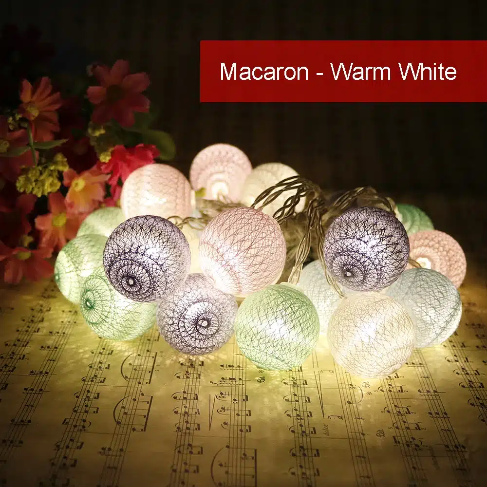 Macaron Led Light string 20Leds Holiday lights 3.5cm Cotton Ball 2.2 Meter Garland Christmas Wedding Decoration Warm White IQ 15