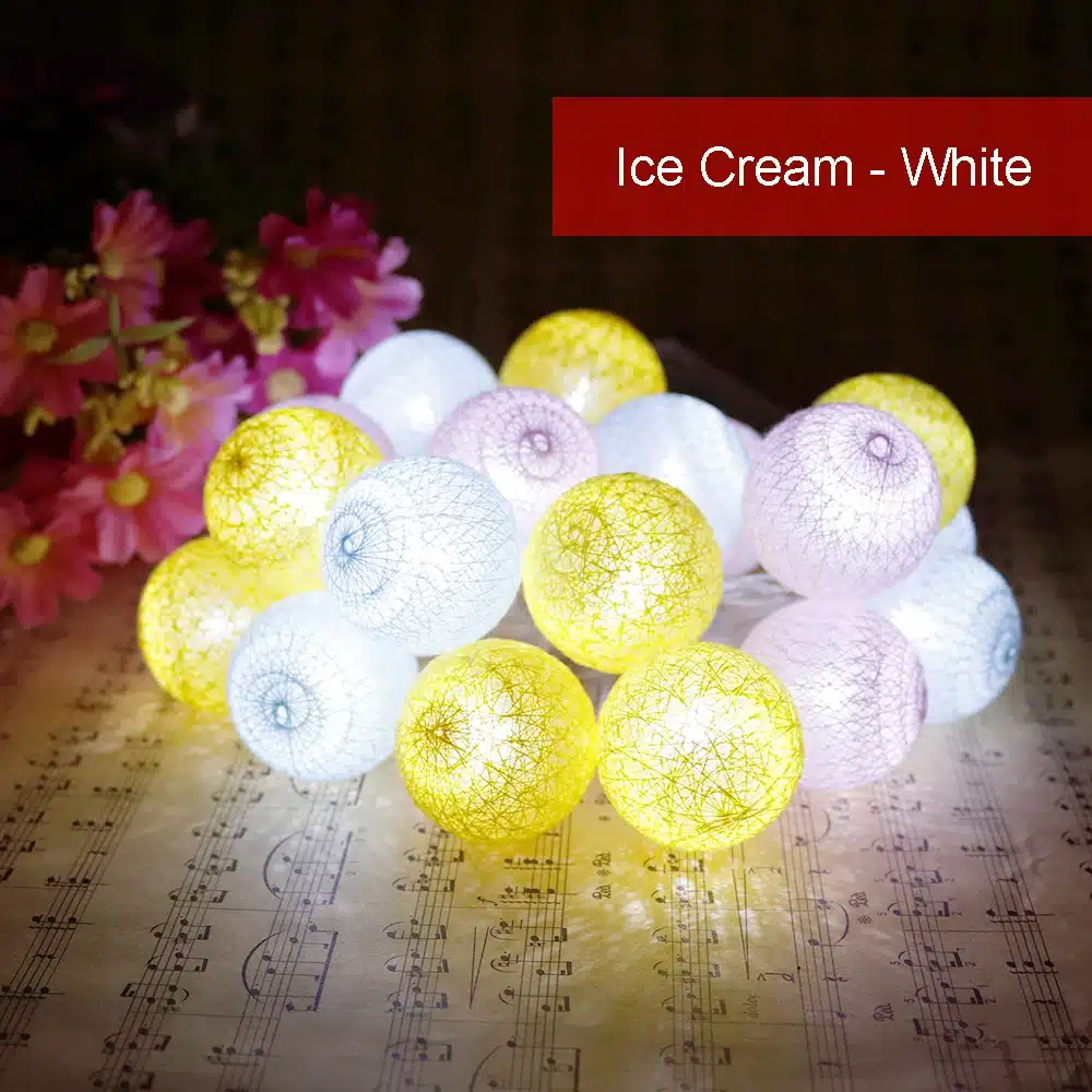 Macaron Led Light string 20Leds Holiday lights 3.5cm Cotton Ball 2.2 Meter Garland Christmas Wedding Decoration Warm White IQ 18