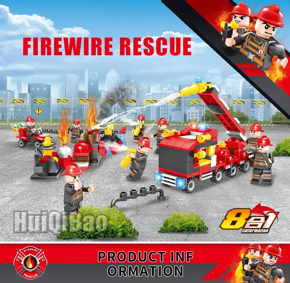 376pcs 8in1 Fire truck Firefighter City rescue Helicopter Building Blocks Compatible Legoed city Educational Bricks children Toy 18