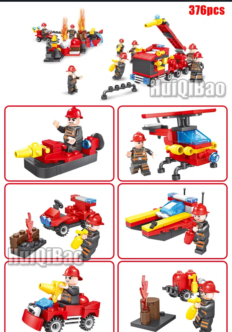 376pcs 8in1 Fire truck Firefighter City rescue Helicopter Building Blocks Compatible Legoed city Educational Bricks children Toy 19