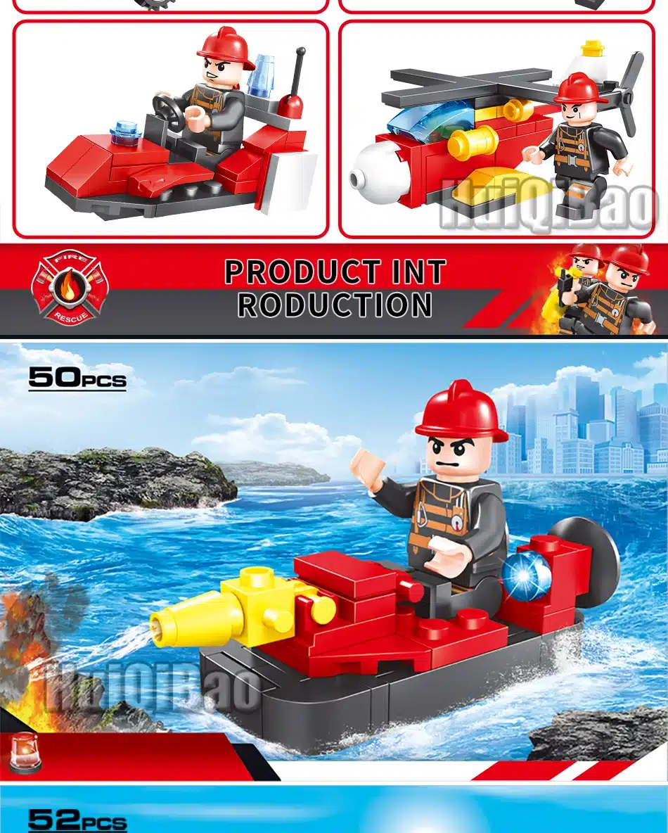 376pcs 8in1 Fire truck Firefighter City rescue Helicopter Building Blocks Compatible Legoed city Educational Bricks children Toy 20
